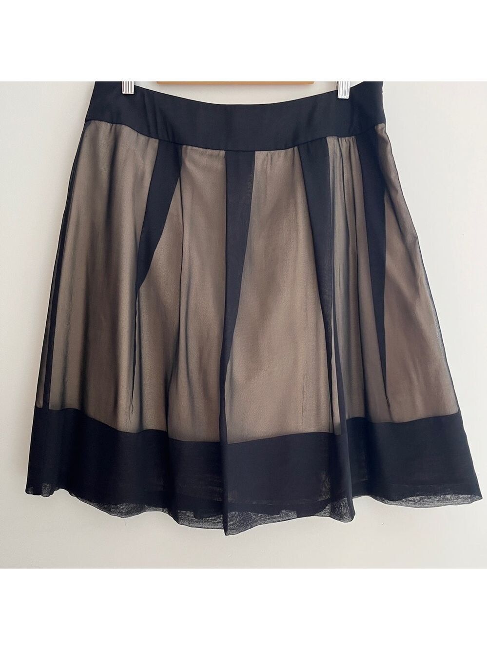 TEEN FLO Sheer Black Silk Nude Lining Knee Length A Line Skirt Party Coquette